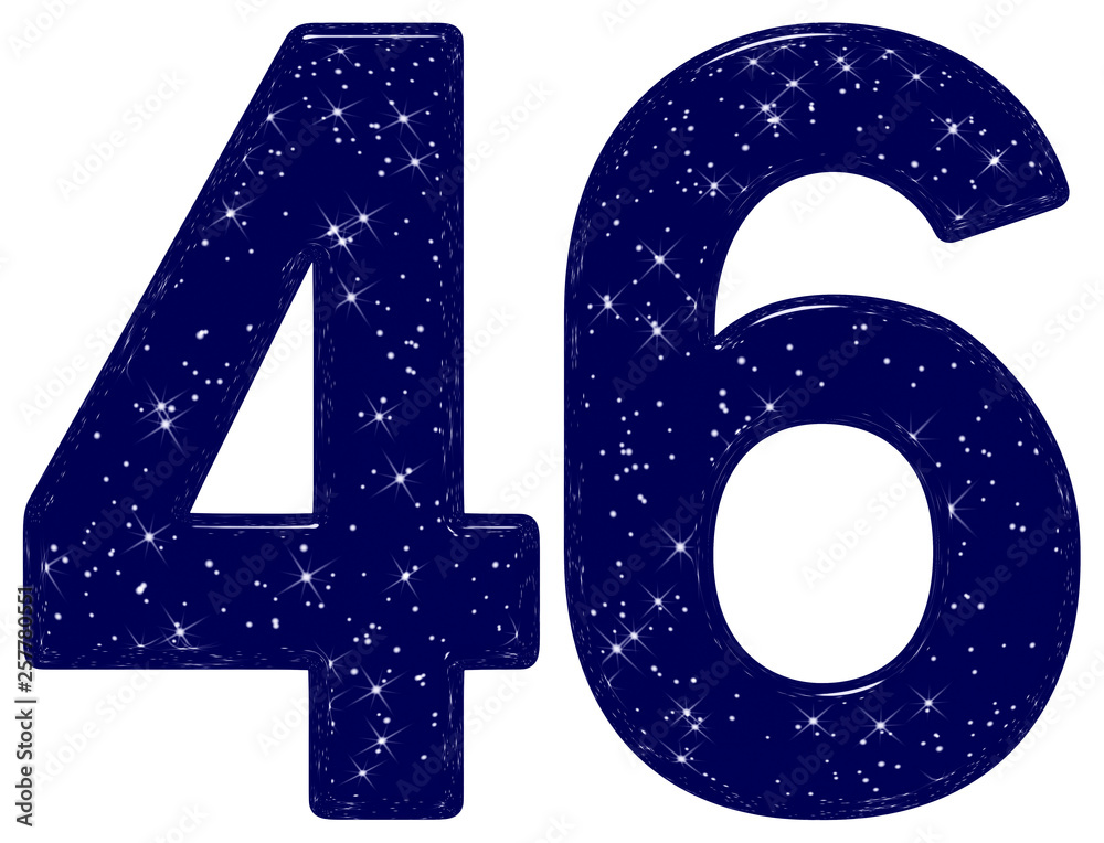 Numeral 46, forty six, star sky texture imitation, isolated on white background, 3d render