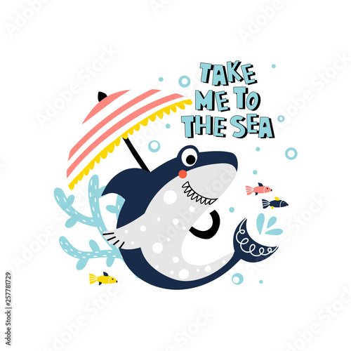 Cute cartoon shark with text
