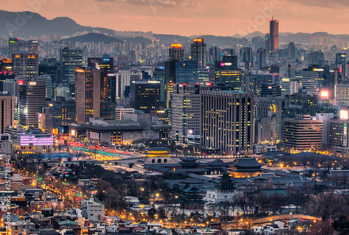 Photography View of downtown at gyeongbokgung palace in seoul city south Korea