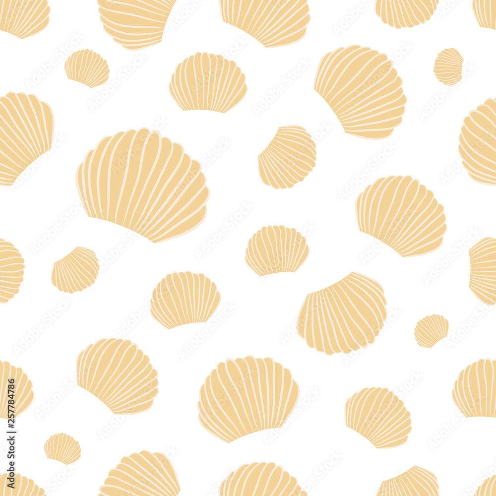Vector Seamless of Seashells Isolated on White Background. Summer Pattern of Vacations or Holidays. Illustration of Shells. Pattern Usable for Print, Packaging, Wrapping, Covering, Textile or Fabric Vector Seamless of Seashells Isolated on White Background. Summer Pattern of Vacations or Holidays. Illustration of Shells. Pattern Usable for Print, Packaging, Wrapping, Covering, Textile or Fabric