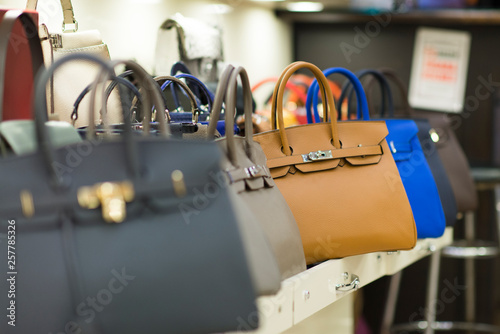 Grand Bazaar, Istanbul, Turkey - 04 23 2016: Faked bags on sale in random shop in the Grand Bazaar. It is a famous place well known for replica shoes, bags and fashion clothes. Istanbul, Turkey