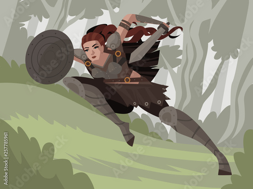 female warrior in the forest