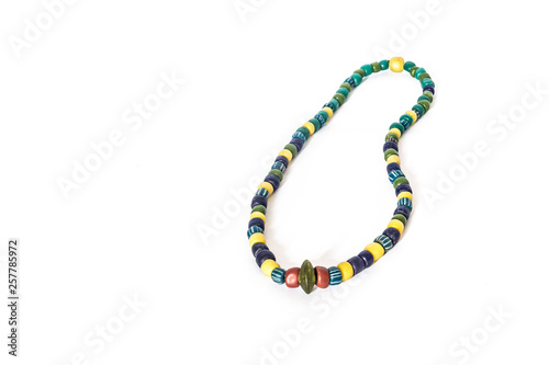 Antique bead necklace on a white background