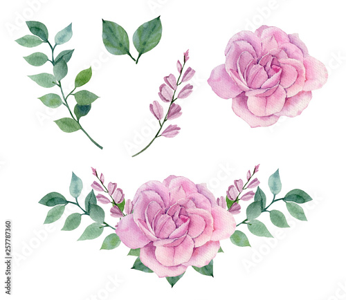 Elegant watercolor flower composition. It is perfect for wedding and birthday card  invitation  valentines card.