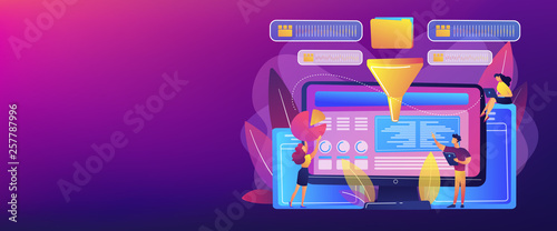 Dashboard consolidating metrics on computer screen. Business intelligence dashboard, business analytics tool, business intelligence metrics concept. Header or footer banner template with copy space.