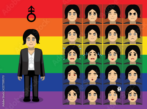 Transgender LGBTQ Androgyne Cartoon Emotion Faces Vector Illustration-01