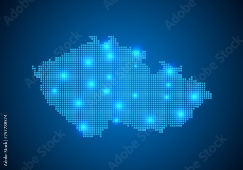 Abstract blue background with map, internet line, connected points. map with dot nodes. Global network connection concept. Wire frame 3D mesh polygonal network line. vector.