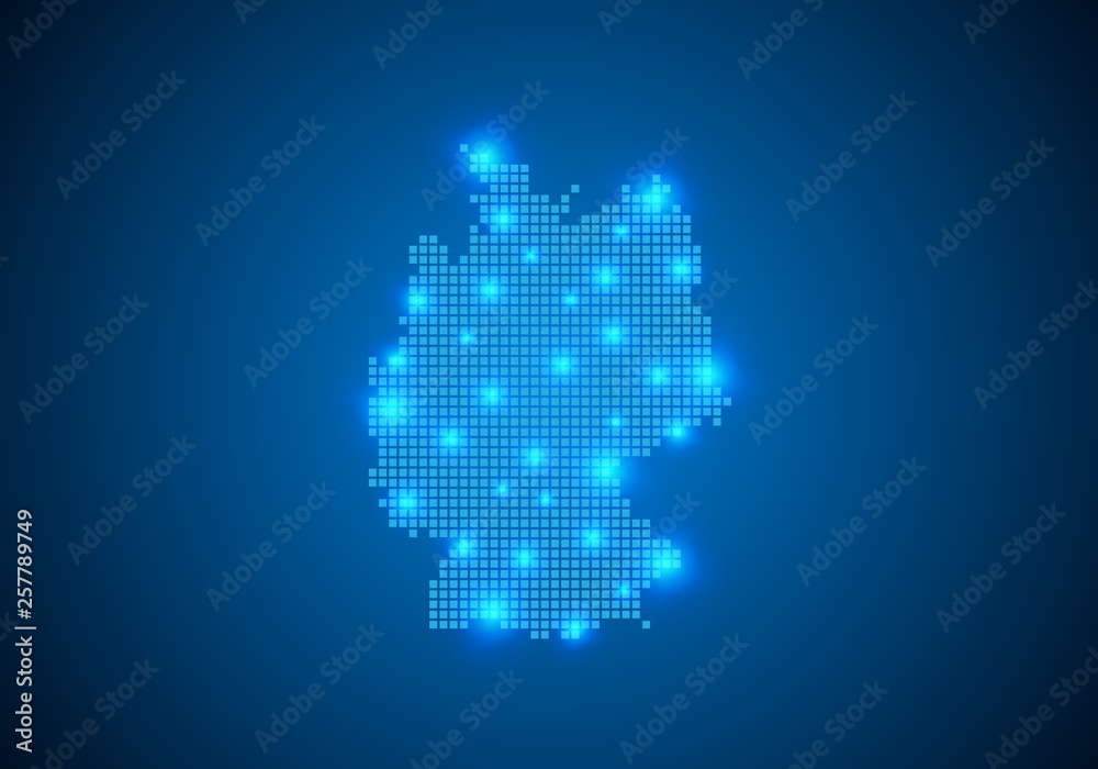 Abstract blue background with map, internet line, connected points. map with dot nodes. Global network connection concept. Wire frame 3D mesh polygonal network line. vector.