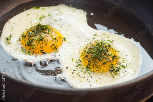 Scrambled eggs as an ideal breakfast for an athlete and just an active person photo