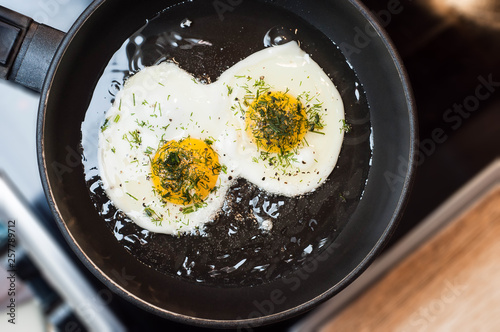 Scrambled eggs as an ideal breakfast for an athlete and just an active person photo