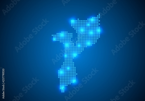 Abstract blue background with map, internet line, connected points. map with dot nodes. Global network connection concept. Wire frame 3D mesh polygonal network line. vector.