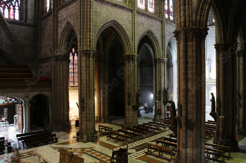 View from above on the interior of a large neo gothic catolic church in Quito Ecuador