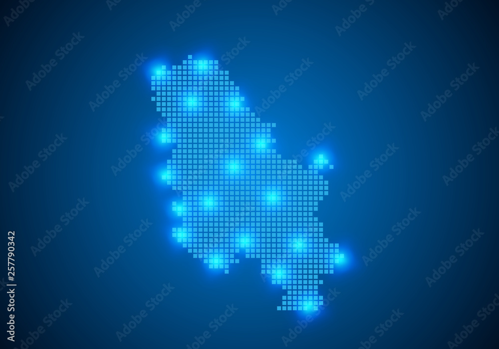 Fototapeta premium Abstract blue background with map, internet line, connected points. map with dot nodes. Global network connection concept. Wire frame 3D mesh polygonal network line. vector.