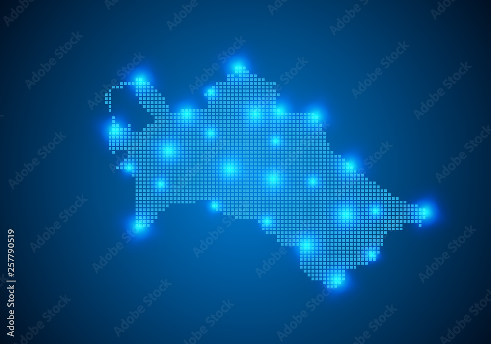 Obraz premium Abstract blue background with map, internet line, connected points. map with dot nodes. Global network connection concept. Wire frame 3D mesh polygonal network line. vector.