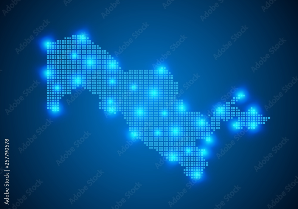 Abstract blue background with map, internet line, connected points. map with dot nodes. Global network connection concept. Wire frame 3D mesh polygonal network line. vector.