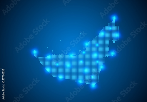 Abstract blue background with map, internet line, connected points. map with dot nodes. Global network connection concept. Wire frame 3D mesh polygonal network line. vector. photo