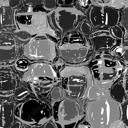 Seamless pattern with doodle grunge striped intersected balls in black,whute,grey colors