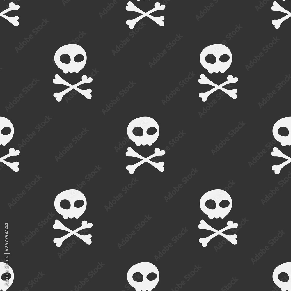 Black and white pattern. Simple seamless pattern with skull and bones. Pirate sign