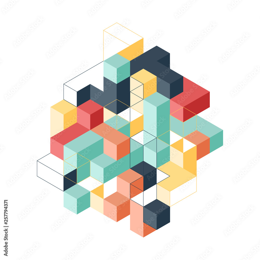 Abstract geometric isometric shape layout design template background modern art style