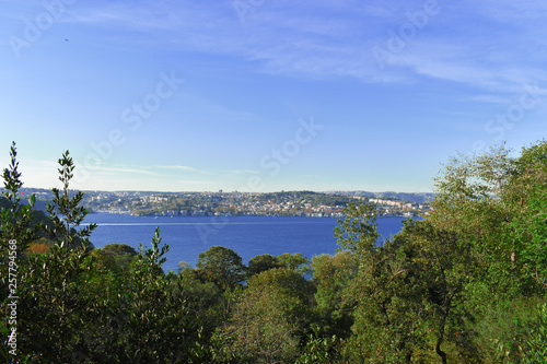 istanbul strait landscape. Wide panoramic landscape of Bosphorus strait and Istanbul.