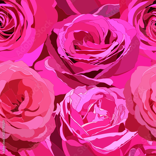 seamless pattern of large flowers of pink roses