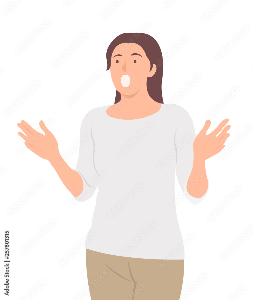 Cartoon people character design woman surprising at something with mouth open Cartoon people character design woman surprising at something with mouth open