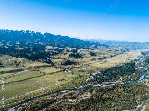 China Xinjiang scenery ，the mountain autumn landscape with colorful forest 