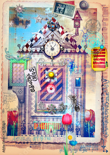 Enchanted and fairytales landscape with strange door and window