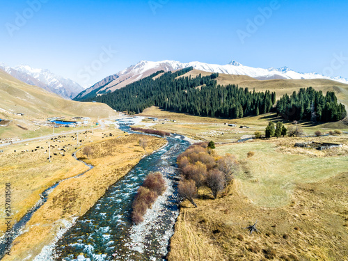 High Altitude River in Gongnaisi Forest Park, Xinjiang, China  photo