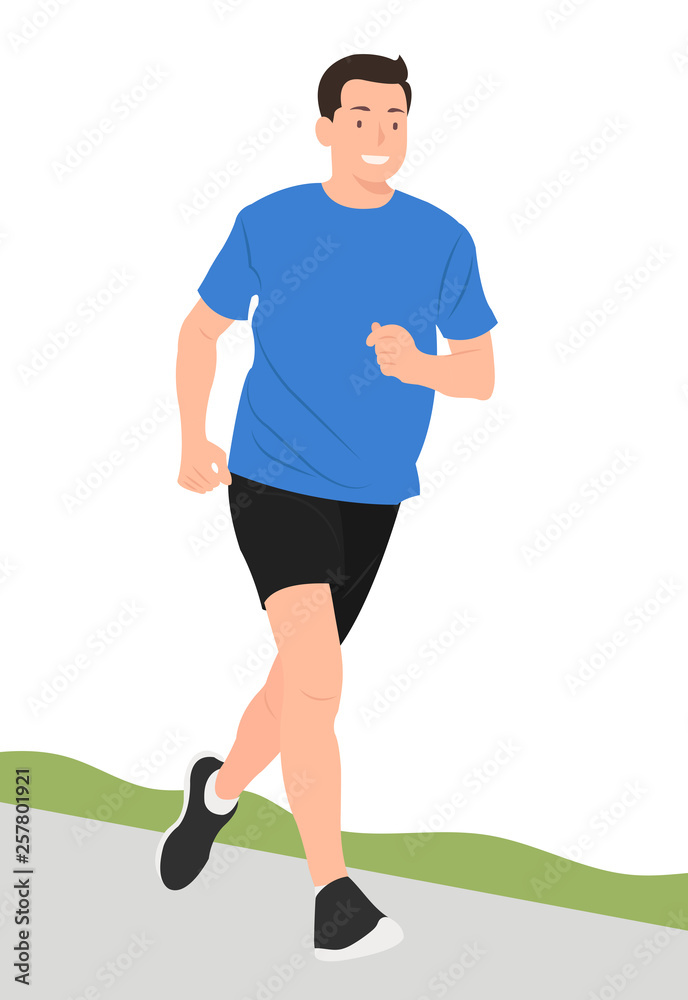 Cartoon people character design young man jogging happily