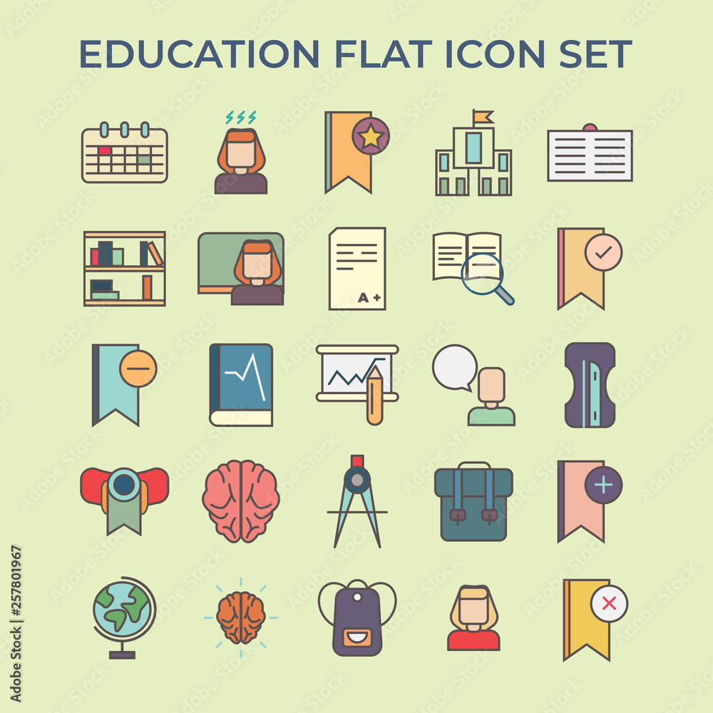 Education icon set, Icon with flat Education icon set, Icon with flat
