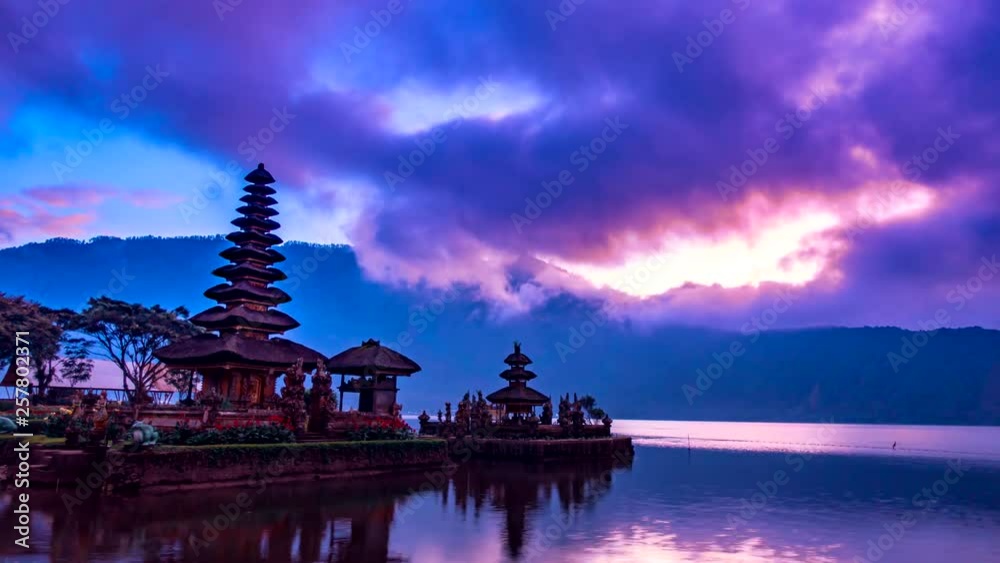 Time lapse in the morning of Pura Ulun Danu Bratan, Bali.