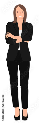 Cartoon people character design professional business woman standing with crossed arms happily