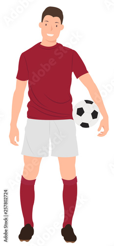 Cartoon people character design a soccer player holding a football in red sportswear