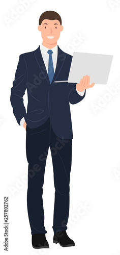 Cartoon people character design young businessman holding a laptop in a suit © Phoebe Yu