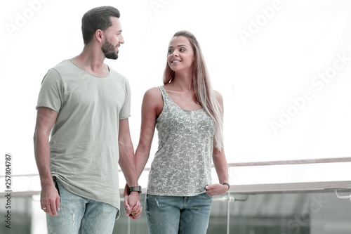 modern loving couple walking together