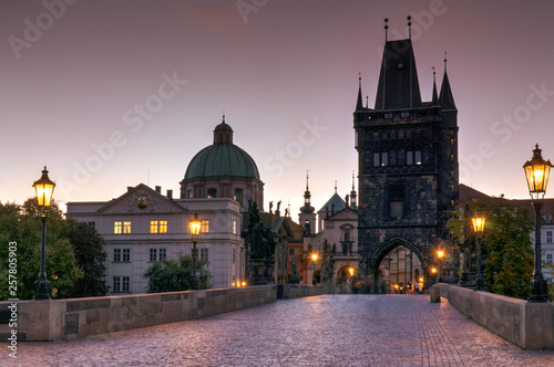 Panoramic morning view along Charles Bridge towards Old Town - Prague, Czech © Svitlana Belinska