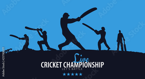 Cricket Championship banner or poster, design with players and bats. Vector illustration.