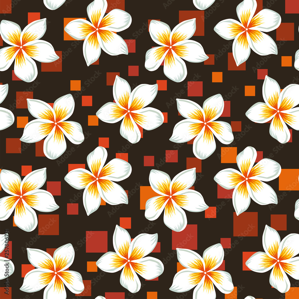 Plumeria seamless pattern orange square chocolate background Plumeria seamless pattern orange square chocolate background