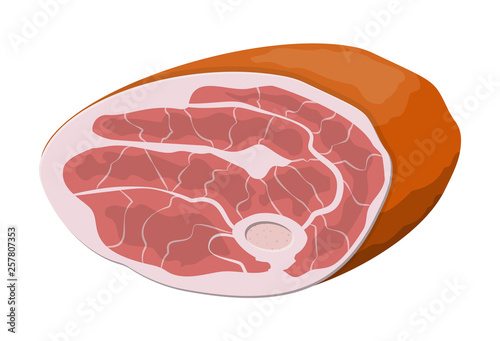 Beef tenderloin. Pork knuckle. Slice of steak, fresh meat. Uncooked pork chop. Vector illustration in flat style