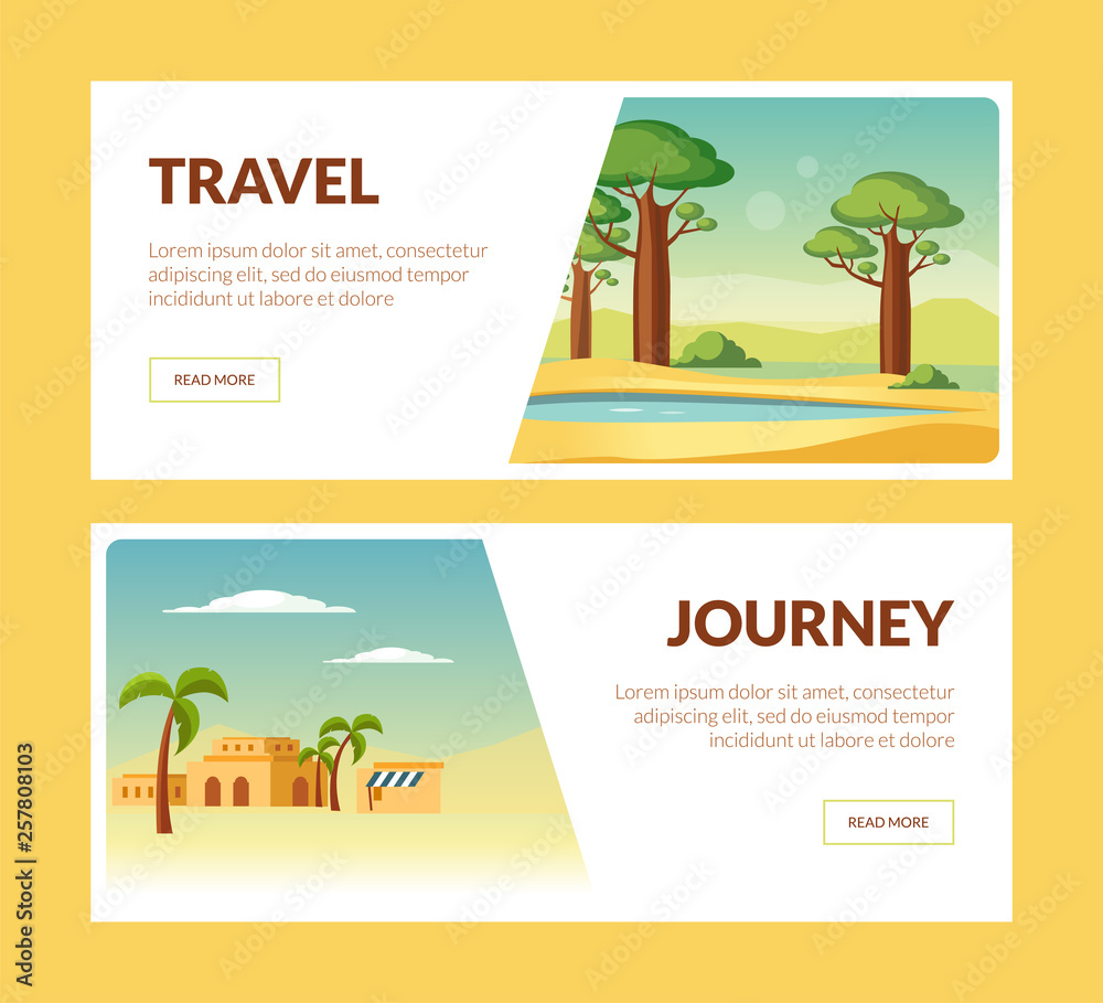Travel Journey Horizontal Banners Set, Summer Holidays Adventure Vector Illustration