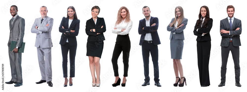 Portrait of friendly business team standing