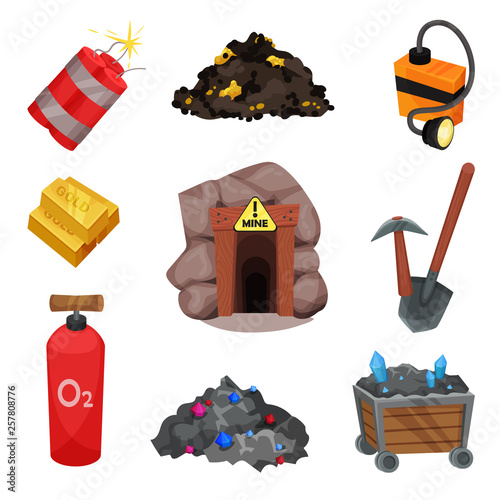 Miner tools on white background. Mineral resource.