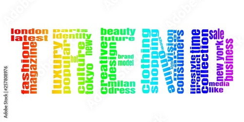 Trend word consist of relative words. Fashion Keywords Tag Cloud.