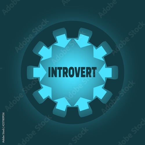 Introvert word. Psychology concept. Gear with ray style arrows