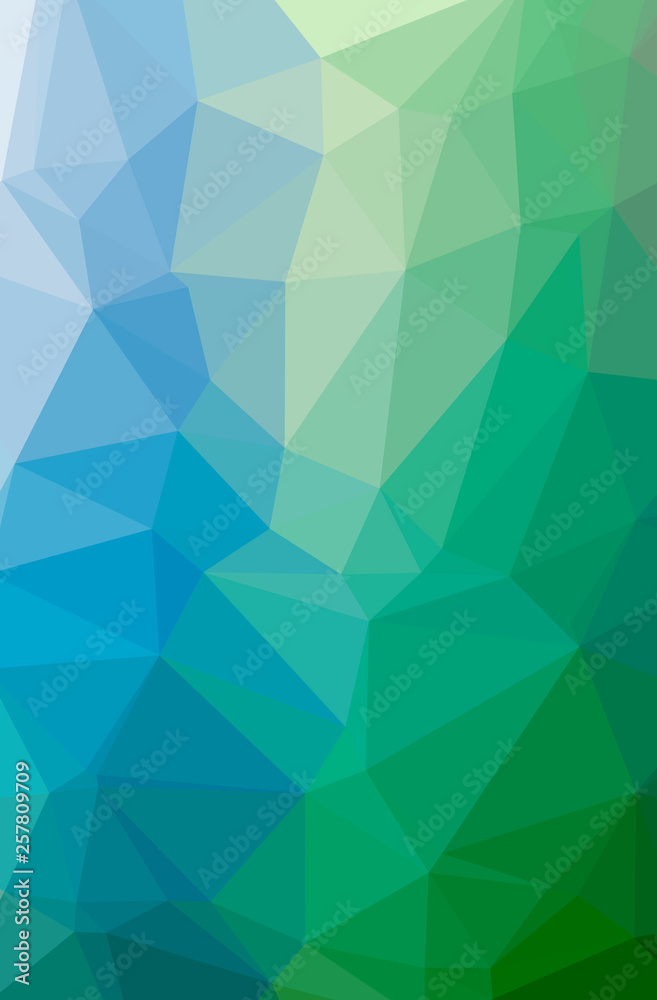 Illustration of abstract Blue, Green vertical low poly background. Beautiful polygon design pattern.