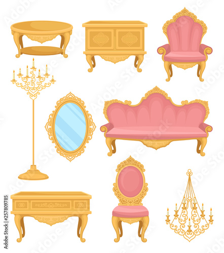 Princess furniture. Collection decor elements for living room.