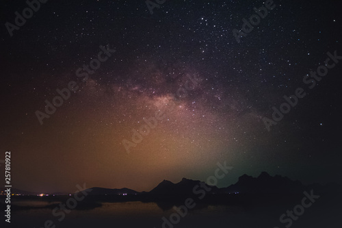 Milky way galaxy with stars and space dust in the universe It s beautiful.Is a rotating orbit in landscape thailand