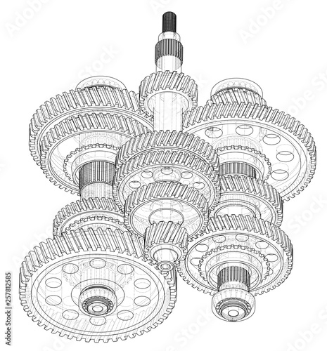Outline gearbox concept. Vector