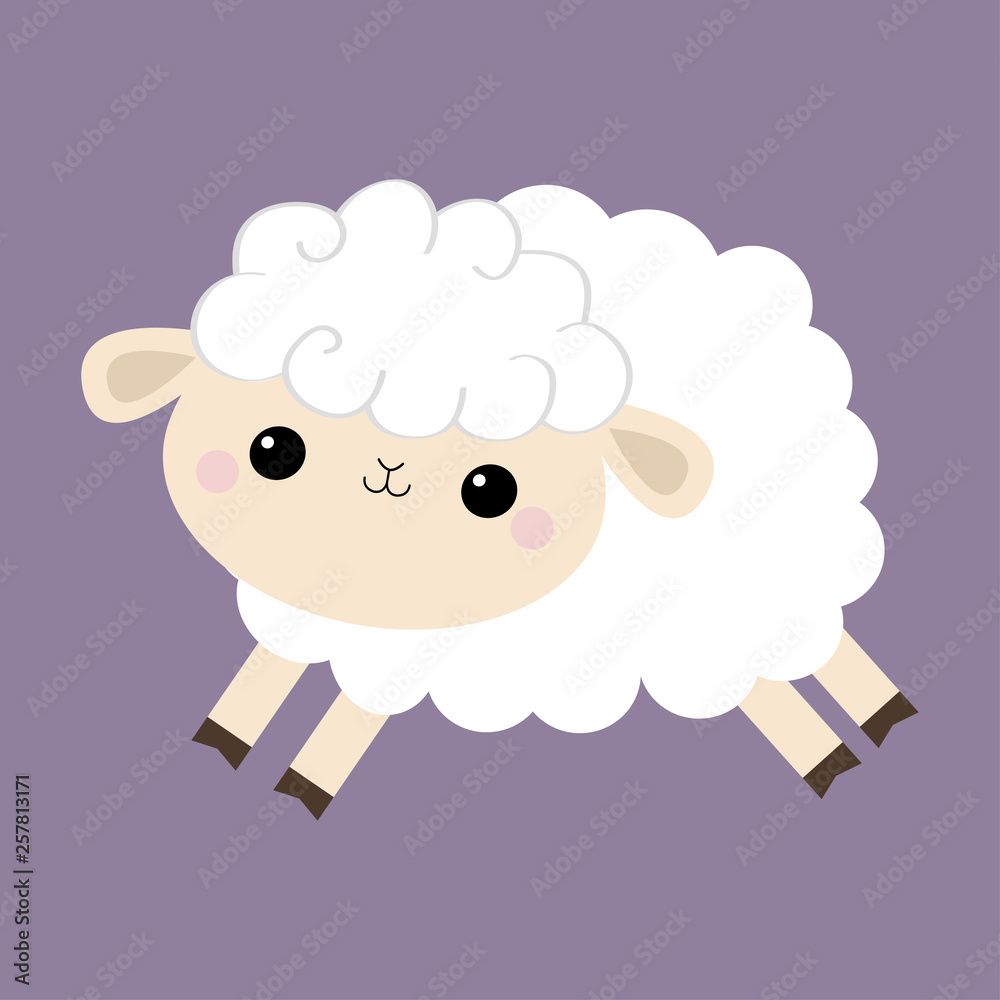 Sheep lamb icon. Cloud shape. Jumping animal. Cute cartoon kawaii funny  smiling baby character. Nursery decoration. Sweet dreams. Flat design.  Violet background. Isolated. Stock Vector | Adobe Stock